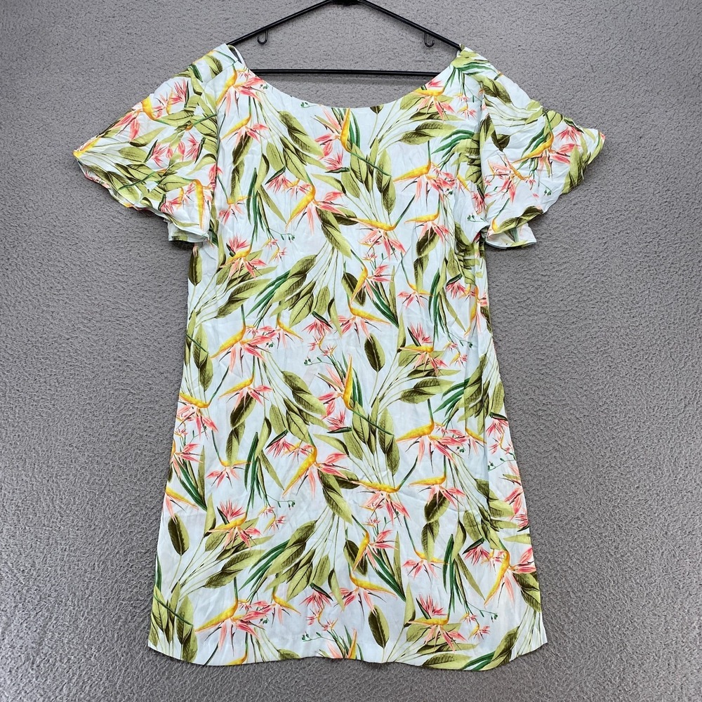 Zara Dress Womens Large Tropical Hawaiian Cape Ruffle Beachy Birds of Paradise